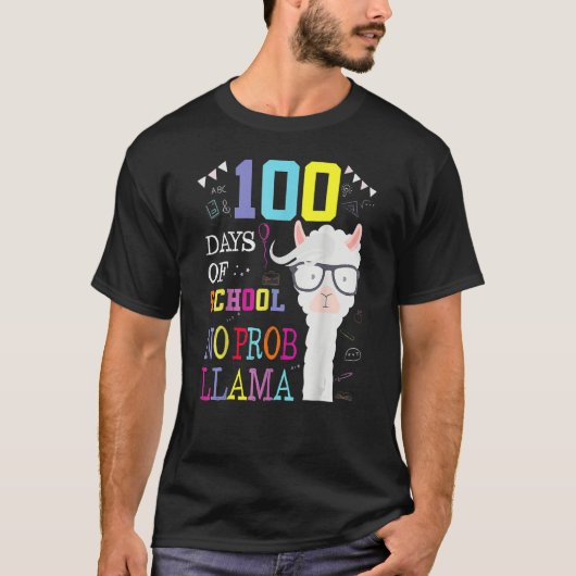100 Days Of School Shirt No Probllama Llama 100th  (Voorkant)