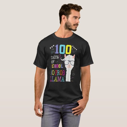 100 Days Of School Shirt No Probllama Llama 100th  (Voorkant volledig)