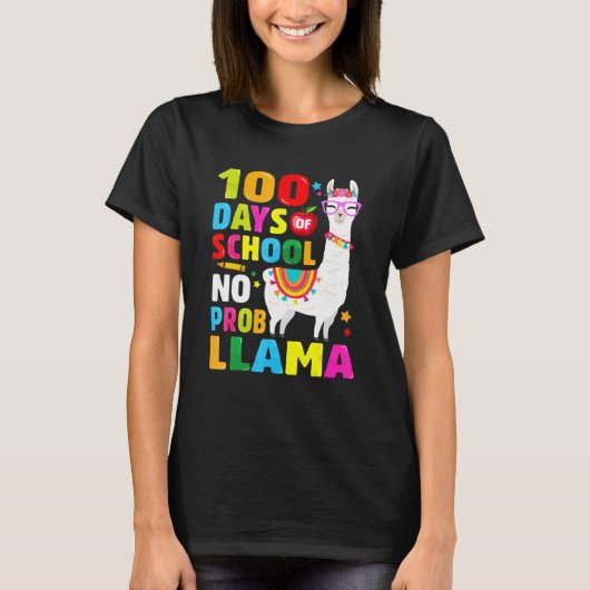 100 Days of School Shirt No Probllama Llama 100th  (Voorkant)