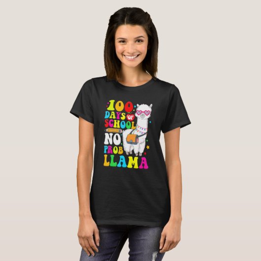 100 Days Of School Shirt No Probllama Llama 100th  (Voorkant volledig)