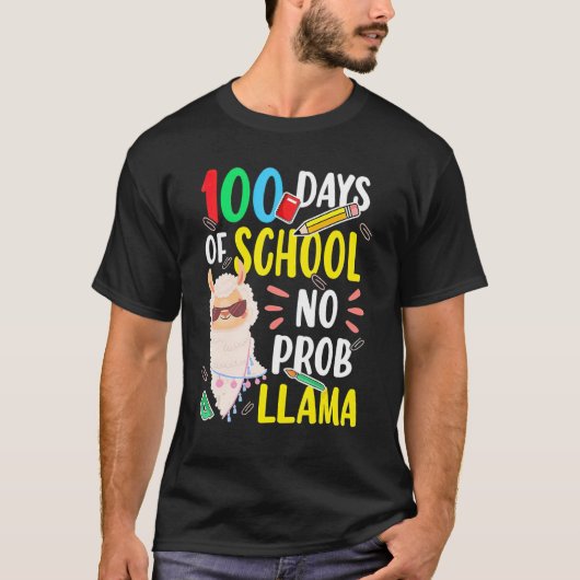 100 Days of School Shirt No Probllama Llama 100th  (Voorkant)