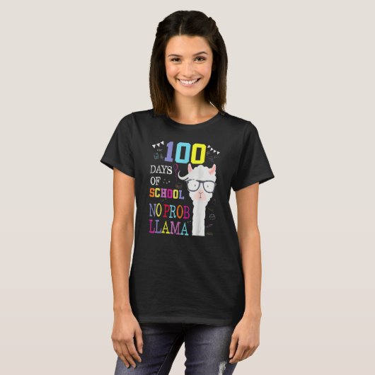 100 Days Of School Shirt No Probllama Llama 100th  (Voorkant volledig)