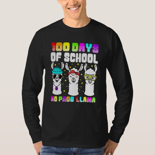 100 Days Of School Shirt No Probllama Llama 100th  (Voorkant)