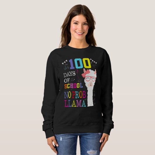 100 Days Of School Shirt No Probllama Llama 100Th  (Voorkant volledig)