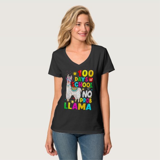 100 Days Of School Shirt No Probllama Llama 100th  (Voorkant volledig)