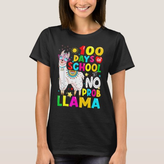 100 Days Of School Shirt No Probllama Llama 100th  (Voorkant)