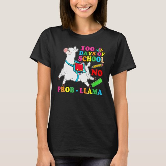 100 Days Of School Shirt No Probllama Llama 100th (Voorkant)