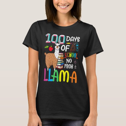 100 Days Of School Shirt No Probllama Llama 100th  (Voorkant)