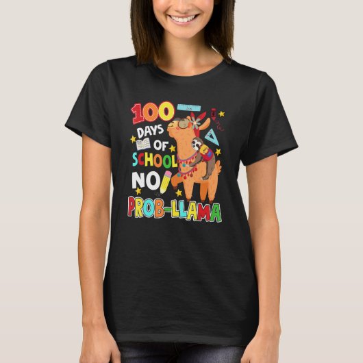 100 Days of School Shirt No Probllama Llama 100th  (Voorkant)