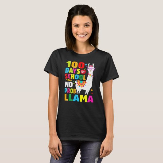100 Days Of School Shirt No Probllama Llama 100th  (Voorkant volledig)