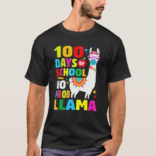 100 Days Of School Shirt No Probllama Llama Face M (Voorkant)