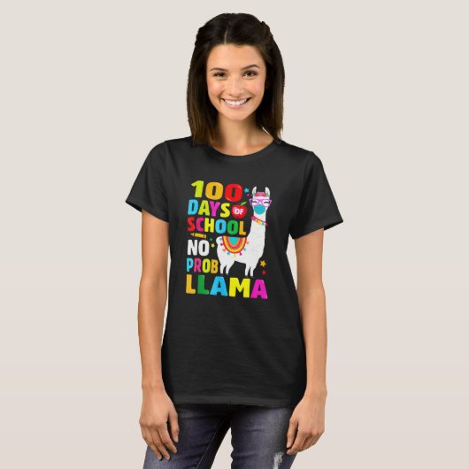 100 Days Of School Shirt No Probllama Llama Face M (Voorkant volledig)