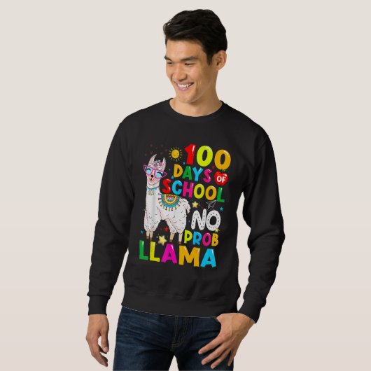 100 Days Of School Shirt No Probllama Llama Funny  (Voorkant volledig)