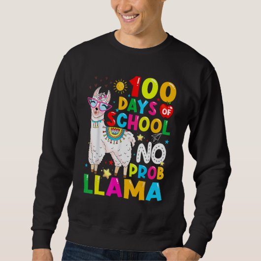 100 Days Of School Shirt No Probllama Llama Funny  (Voorkant)