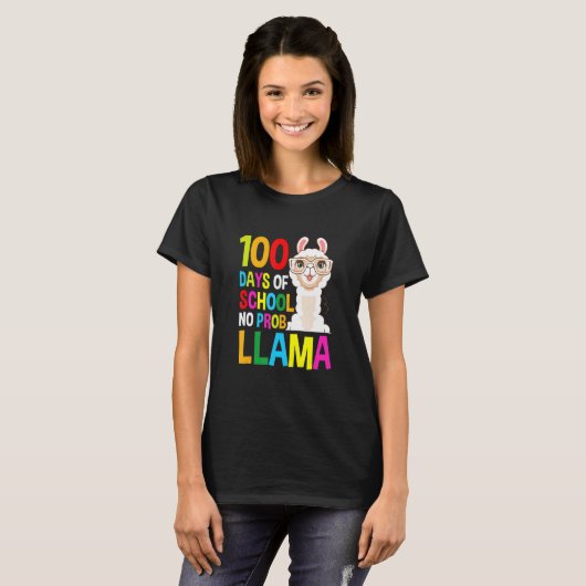 100 Days of School Shirt No Probllama Llama Gifts  (Voorkant volledig)