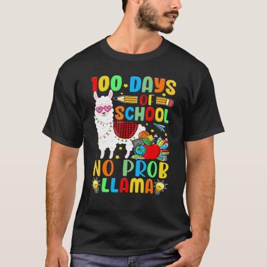 100 Days of School Shirt No Probllama Llama Plaid  (Voorkant)