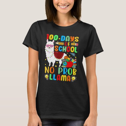 100 Days of School Shirt No Probllama Llama Plaid (Voorkant)