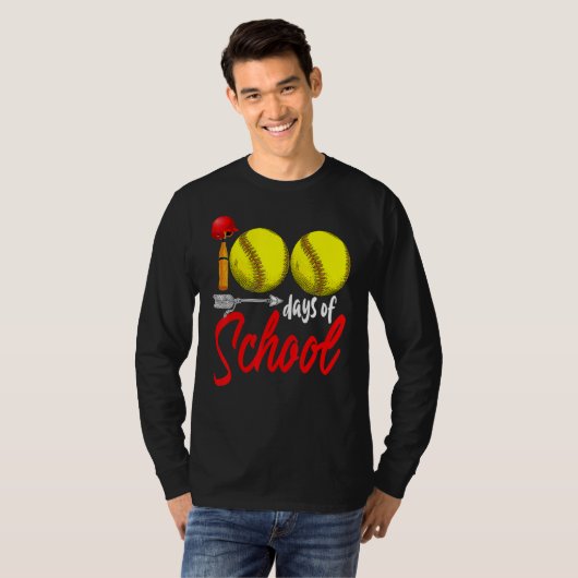 100 Days of School Softball Teacher Kids 100th Day T-shirt (Voorkant volledig)