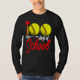100 Days of School Softball Teacher Kids 100th Day T-shirt