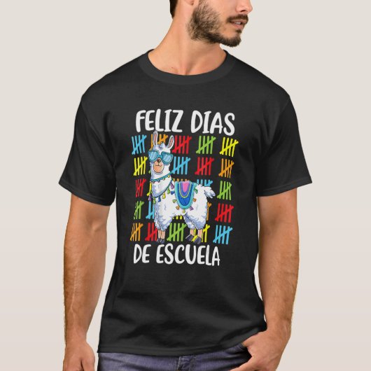 100 Days Of School Spanish Llama Feliz 100 Dias De T-shirt (Voorkant)