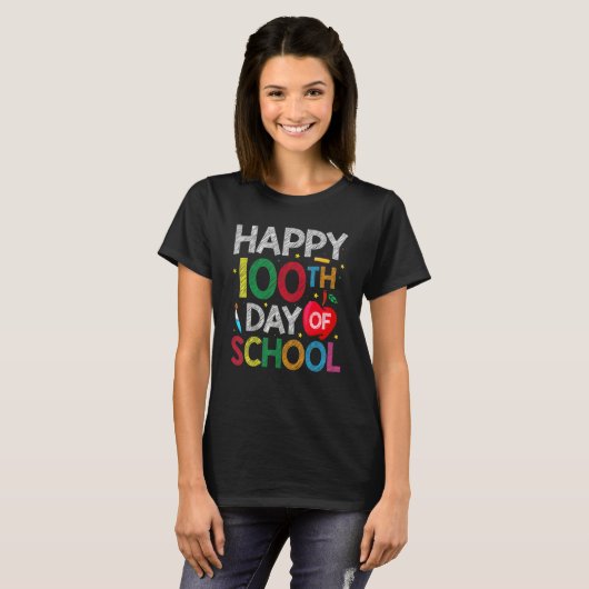 100 Days Of School Teacher and Kids Happy 100th Da T-shirt (Voorkant volledig)