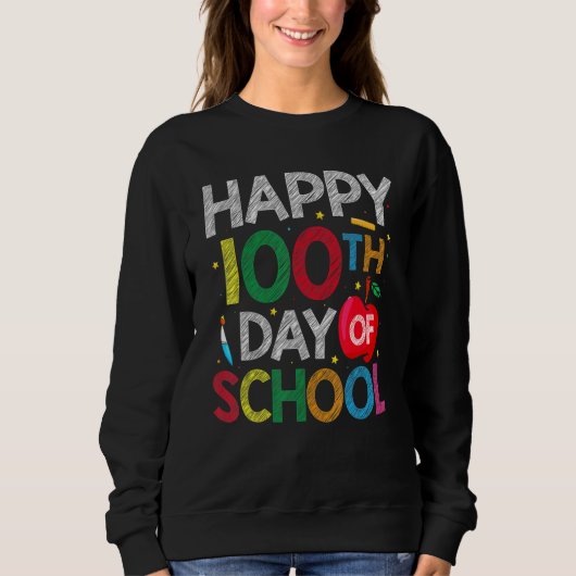 100 Days Of School Teacher and Kids Happy 100th Da Trui (Voorkant)