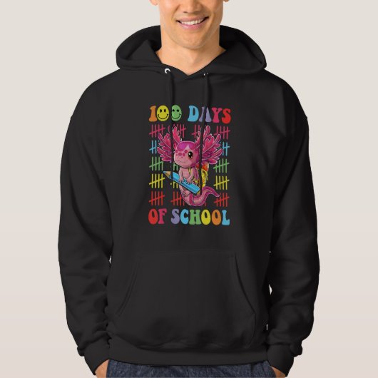 100 Days of School Teacher Happy 100 Days Axolotl  Hoodie (Voorkant)