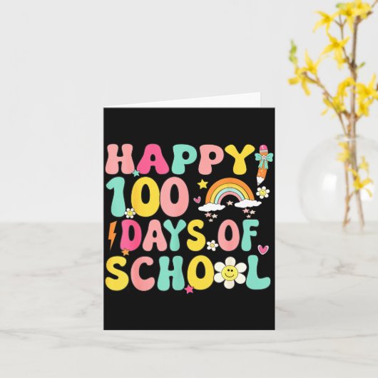 100 Days Of School Teacher Kids Happy 100th Day Of Kaart (Gele Bloem)