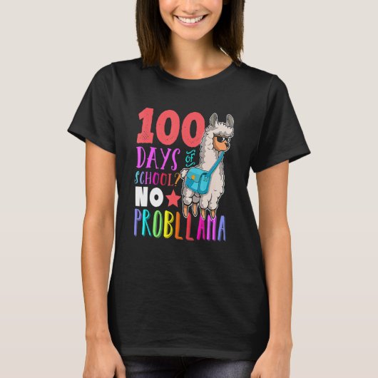 100 Days Of School Teacher No Probllama Llama Cute T-shirt (Voorkant)