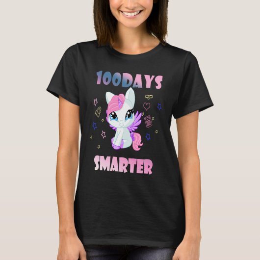 100 Days Of School Unicorn 100 Days Smarter 100th  T-shirt (Voorkant)