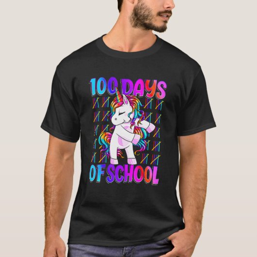 100 Days Of School Unicorn Girls Teacher 100th Day T-shirt (Voorkant)