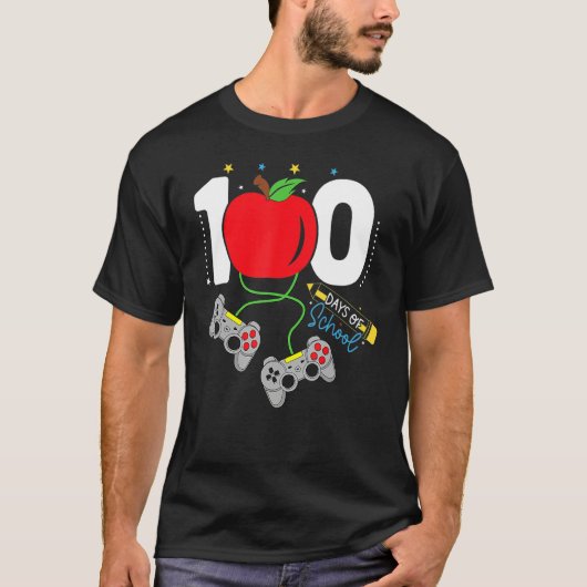 100 Days of School video games gaming apple teache T-shirt (Voorkant)