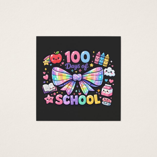 100 Days Of School  Vierkante Visitekaartjes (Voorkant)