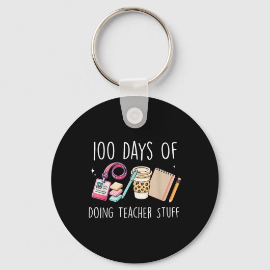 100 Days of School Vrouwen Leraar Graphic 100th Sleutelhanger (Voorkant)