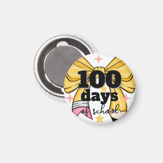 100 Days of School Yellow Pencil Bow Magnet (Voorkant / Achterkant)