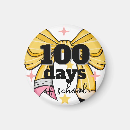 100 Days of School Yellow Pencil Bow Magnet (Voorkant)