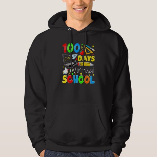 100 Days Of Virtual School Funny 100th Day Of Scho Hoodie (Voorkant)