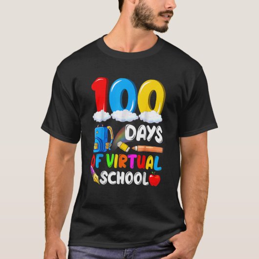 100 Days Of Virtual School Funny 100th Day Of Scho T-shirt (Voorkant)