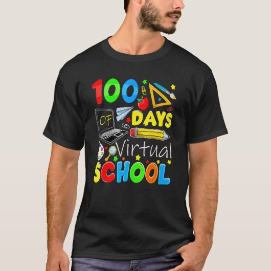 100 Days Of Virtual School Funny 100th Day Of Scho T-shirt (Voorkant)