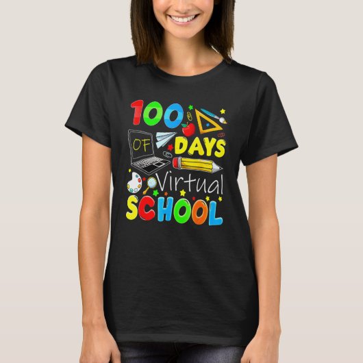 100 Days Of Virtual School Funny 100th Day Of Scho T-shirt (Voorkant)