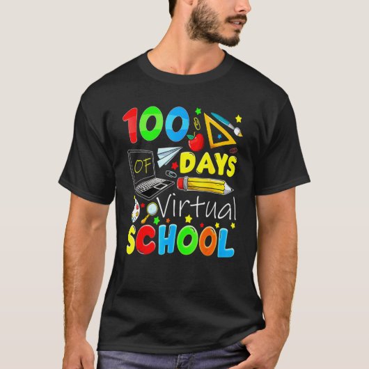 100 Days Of Virtual School Funny 100th Day Of Scho T-shirt (Voorkant)