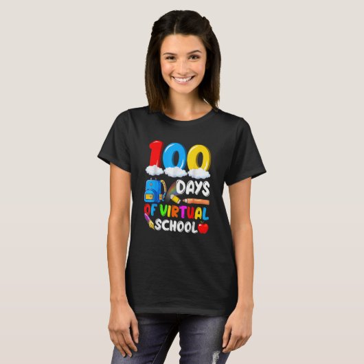 100 Days Of Virtual School Funny 100th Day Of Scho T-shirt (Voorkant volledig)