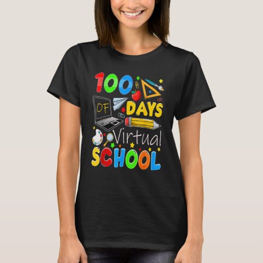 100 Days Of Virtual School Funny 100th Day Of Scho T-shirt (Voorkant)