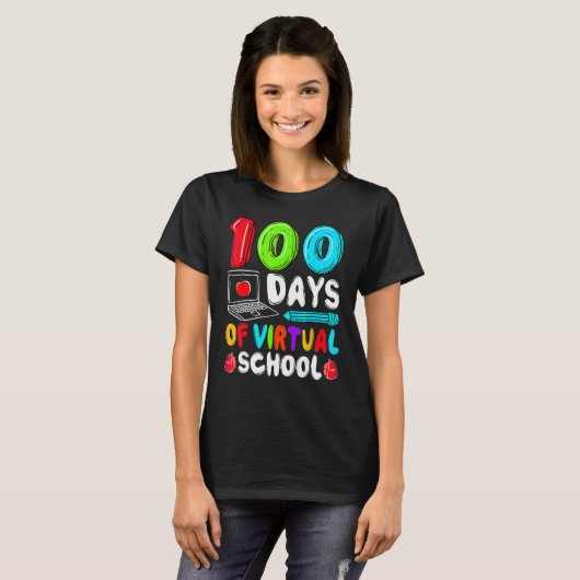 100 Days Of Virtual School Funny 100th Day Of Scho T-shirt (Voorkant volledig)