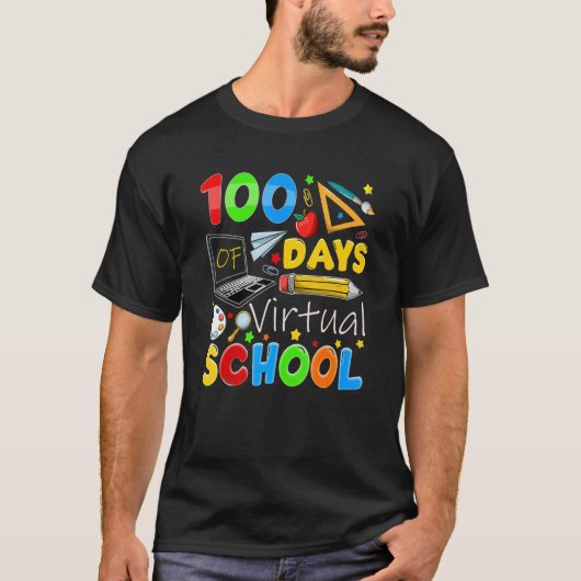 100 Days Of Virtual School Funny 100th Day Of Scho T-shirt (Voorkant)