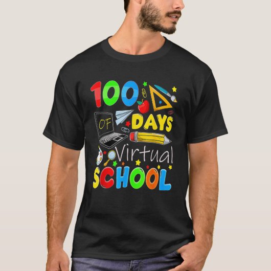 100 Days Of Virtual School Funny 100th Day Of Scho T-shirt (Voorkant)