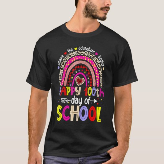 100 Days School Happy 100th Day Of School Rainbow  T-shirt (Voorkant)
