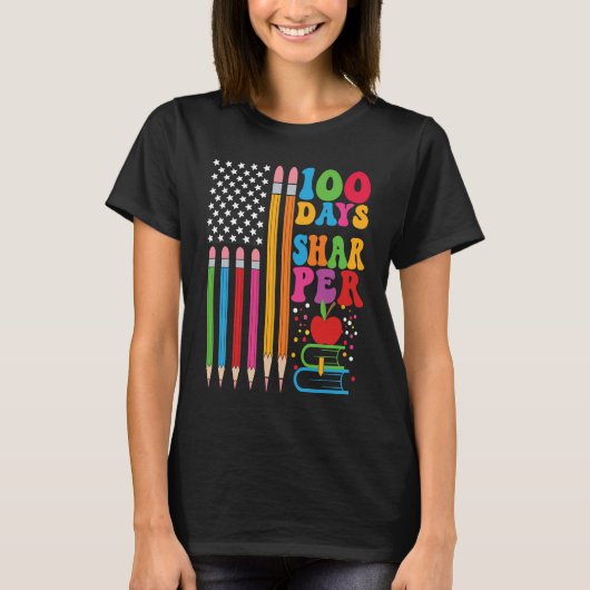 100 Days Sharper Flag Teacher Happy 100th Day Of S T-shirt (Voorkant)