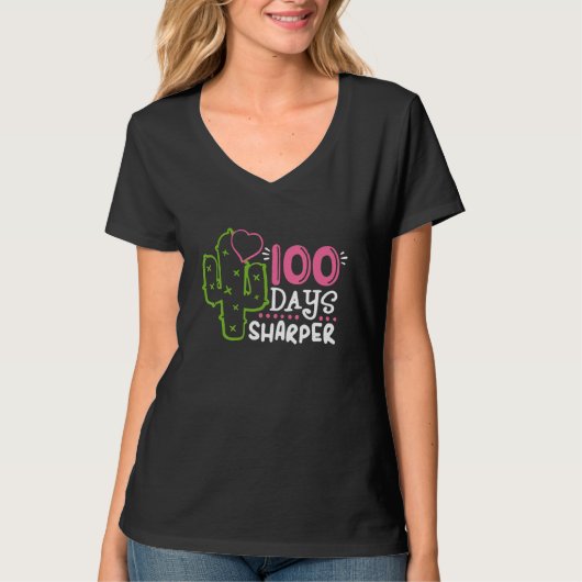 100 Days Sharper Happy 100th Day Of School Cactus  T-shirt (Voorkant)
