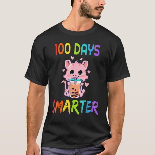 100 Days Smarter 100th Day Of School Cat boba Tea  T-shirt (Voorkant)